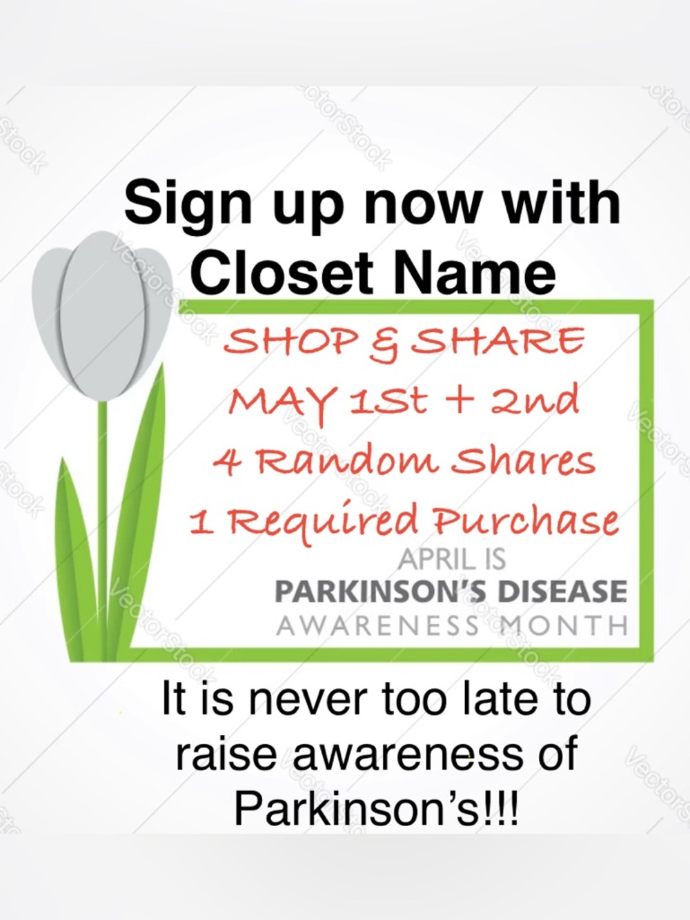 Parkinson’s Awareness SHOP & SHARE- SIGN ⬆️ now with closet name!! Invite PFF’s